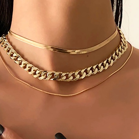 Silver or Gold Tone Chunky Chain Multilayer Necklace - Picture 2 of 5